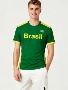 Brazil National Football Team Jersey, Wave Pattern, Short Sleeve, All Seasons, Sporty Style, Suitable for Soccer Matches, Soccer Tee