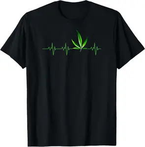 100% Cotton Top Weed Shirts for Men Women Marijuana Leaf Heartbeat Gift T-Shirt