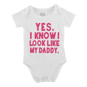 YES I KNOW I LOOK LIKE MY DADDY1 Baby Bodysuit, Funny Infant Bodysuits Cotton Jumpsuits Baby Boys Girls Rompers Baby Gift Baby Onesie Clothes Letter Print Short Sleeve Baby Outing Outfit
