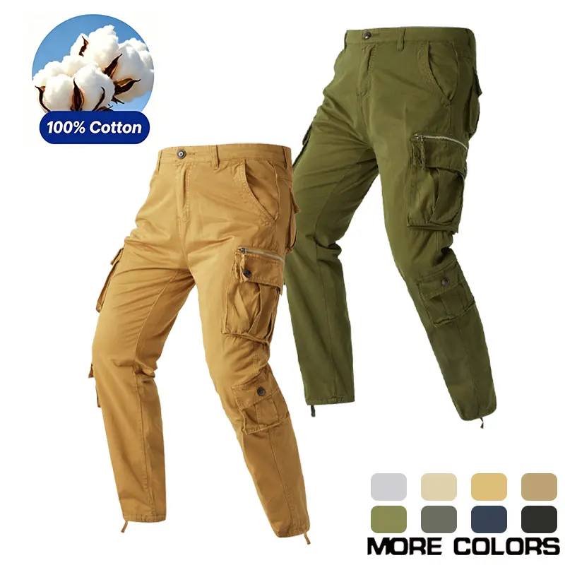 2 Pack Men's 100% Cotton Cargo Pants Multi Zipper Pockets Drawstring Ankle Cuffs Durable Work Hiking Outdoor Casual Pants men wear summer father ideal comfortable aesthetic fatigue tactical work pant military breathable all-season gent unique