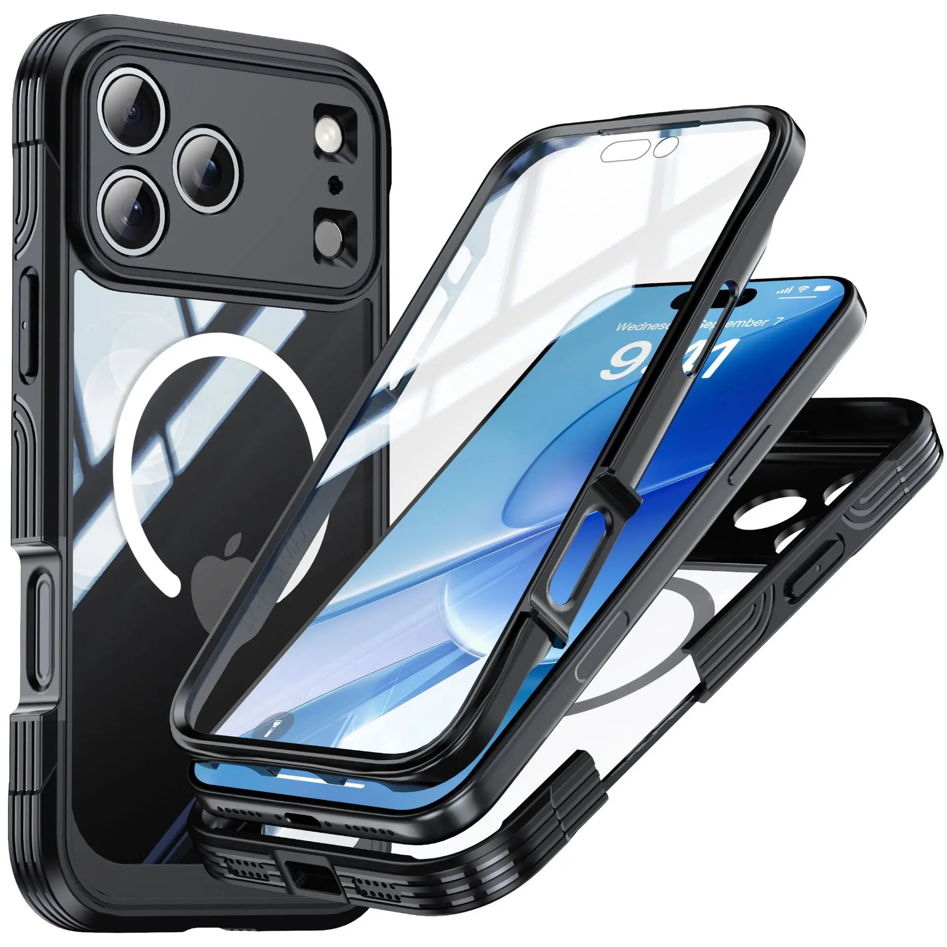 Miracase for iPhone 17 16 15 Pro Max Case 6.1'', Full-Body Bumper Protective  Phone Case Casing with Full Glass Screen Protector &Camera Control, No Gap,Compatible with MagSafe, Drop Proof Cover, Wireless Cellphone Casing, Shockproof Smartphone Cover