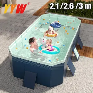 2.6/3m Foldable Large Rectangular Family Swimming Pool, Non-Inflatable, Easy Set-up, Suitable for Adults Kids Ideal for Outdoor