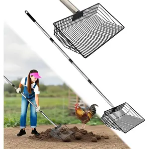 Pooper Scooper & Sifting Shovel with 5-Stage Handle (27" to 67"),Stainless Handle, Litter Sifting Shovel for Coop, Farm, Sheep Pen, Cat Litter