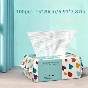 100pcs Disposable Face Towels, Drawstring Cotton Soft Wipes, Thick Pure Cotton, Beauty Salon Cleansing Facial Paper Towels, Disposable Facial Washcloth, Face Skin Towels