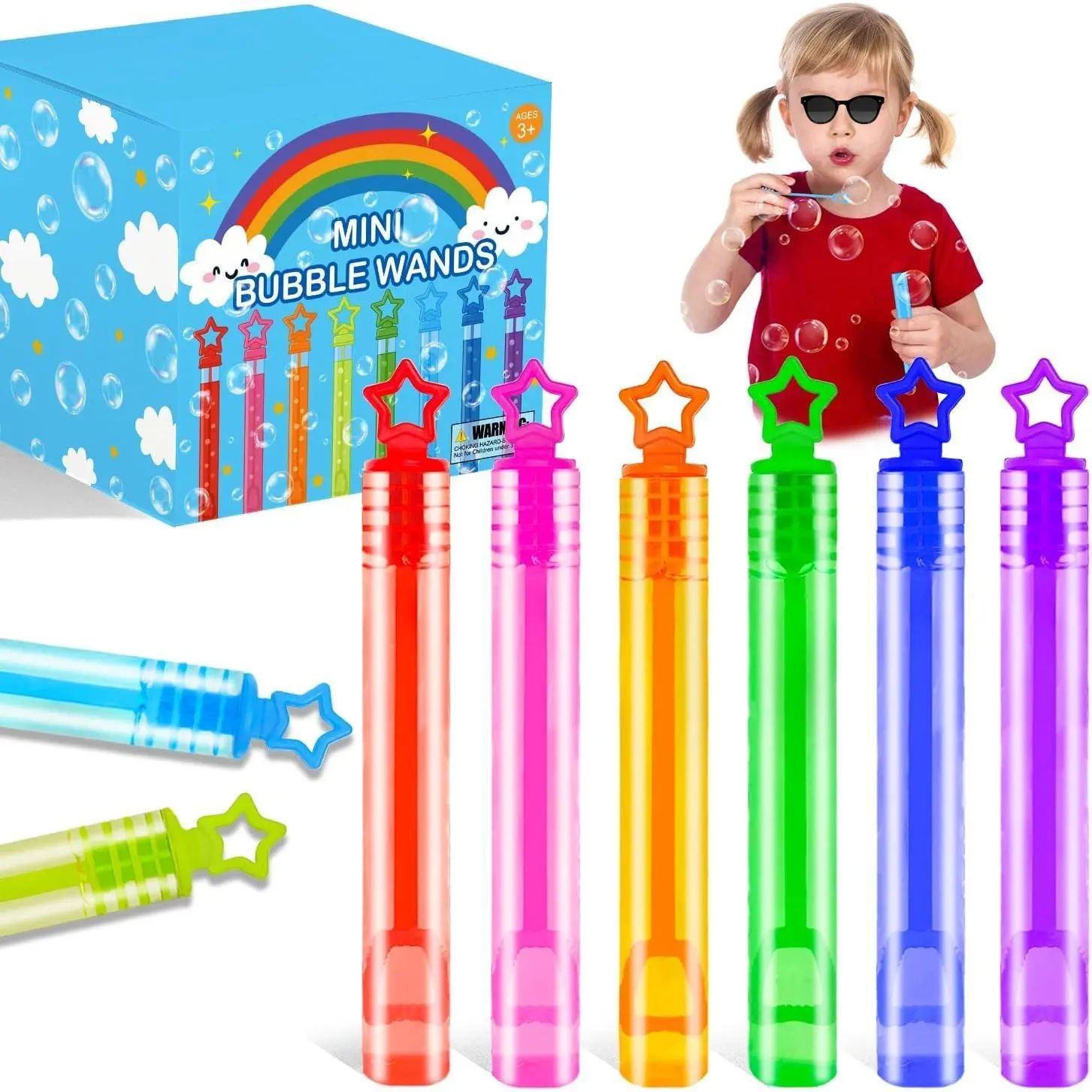 SQ-BG001 Bulk Mini Bubble Toys 100-Pack for Kids, 8 Vibrant Neon Colors, Non-Candy Birthday Pinata Goodie Bag Stuffers, Classroom Rewards, Outdoor Games & Wedding Supplies