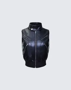 Salma Black Vegan Leather Vest Jacket