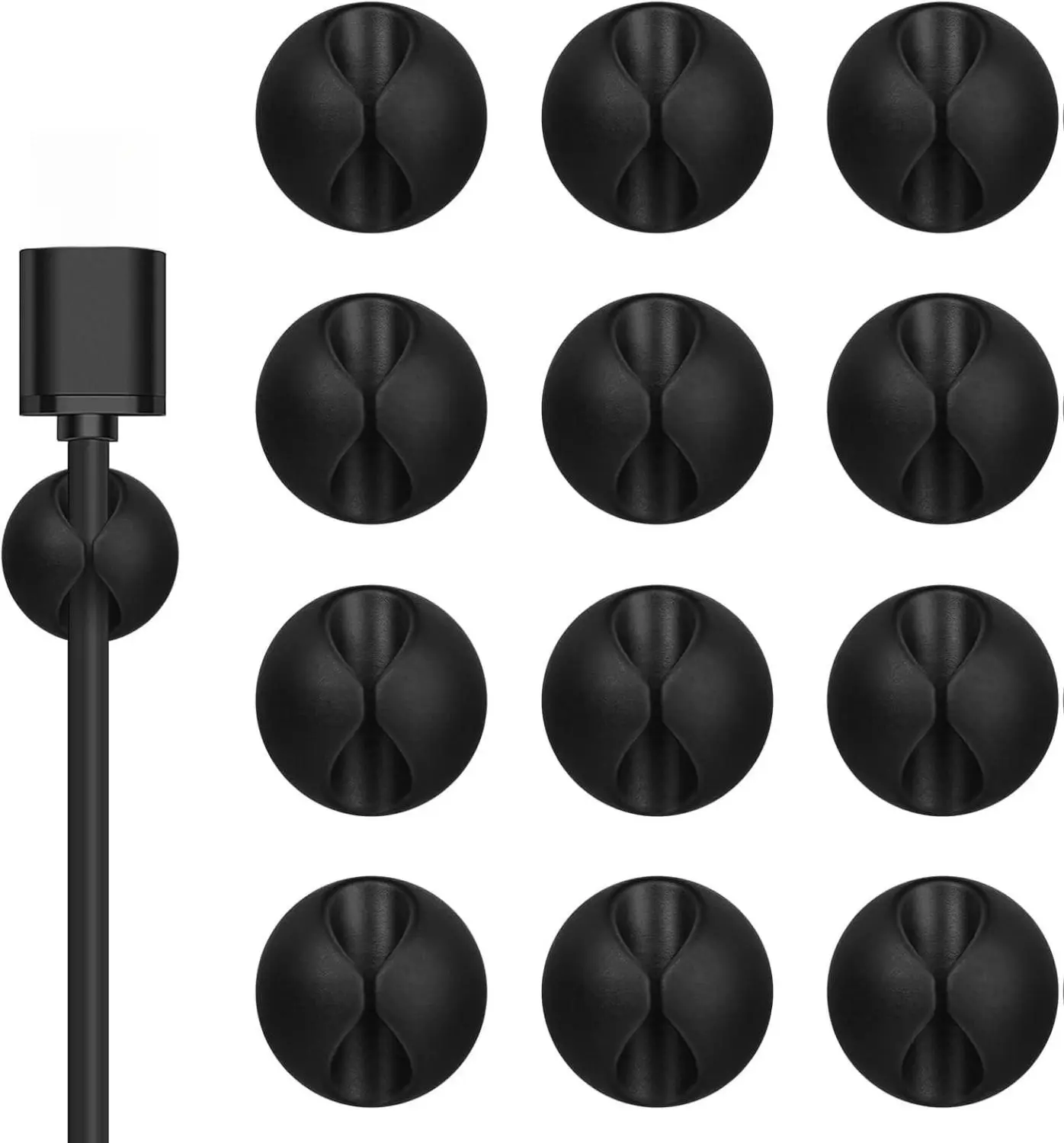 12 Packs Black Adhesive Cord Holder Cable Clips - 1.14"l x 0.6"h Computer Accessories for Desk, Home Workers Cord Management Keeper, Creates a Neat Space Desk Organizer