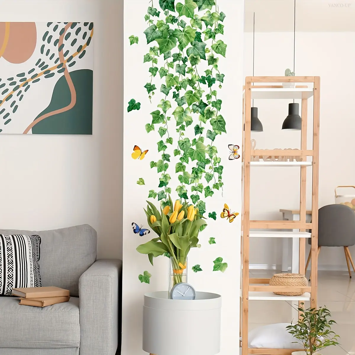 A creative hand-painted vine leaf butterfly spring and summer wall sticker (30*90cm) for decorating and beautifying the background of living rooms and bedrooms DIY Sticker (M14652-NL)