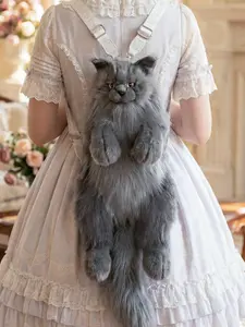 Cute Realistic Maine Coon Style Backpack, Soft Plush Cat Backpack — Realistic Stuffed Animal Fashion Accessory, Exclusive Creative Gift for Cat Lovers — 1 Set Gift Wrap