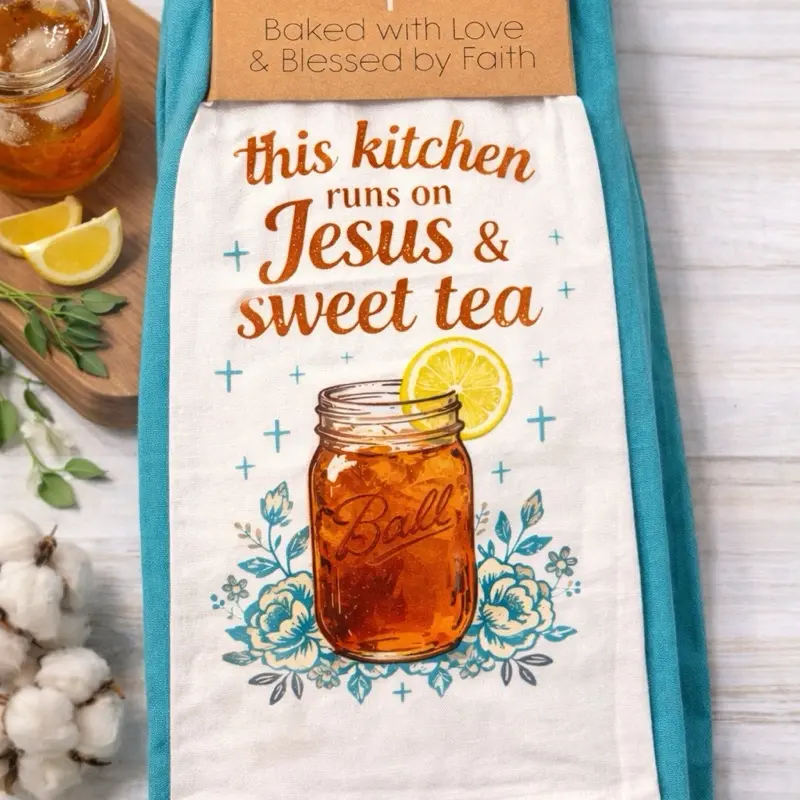 Faith Kitchen Dish Towels | Christian Tea Towels | Funny Faith-Based Kitchen Decor | Sweet Tea & Jesus Towels