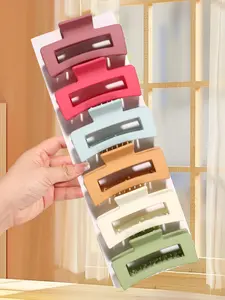6pcs Ladies Matte Matte Frosted Rectangular Grab Clip Spring Color Series Cool Color Series Plastic Hairpin Long Hair Thick Hair Suitable for Ladies Gift Disc Hair Grab Clip, Solid Color Minimalist Square Hair Grab Fashionable Hair Claws Set
