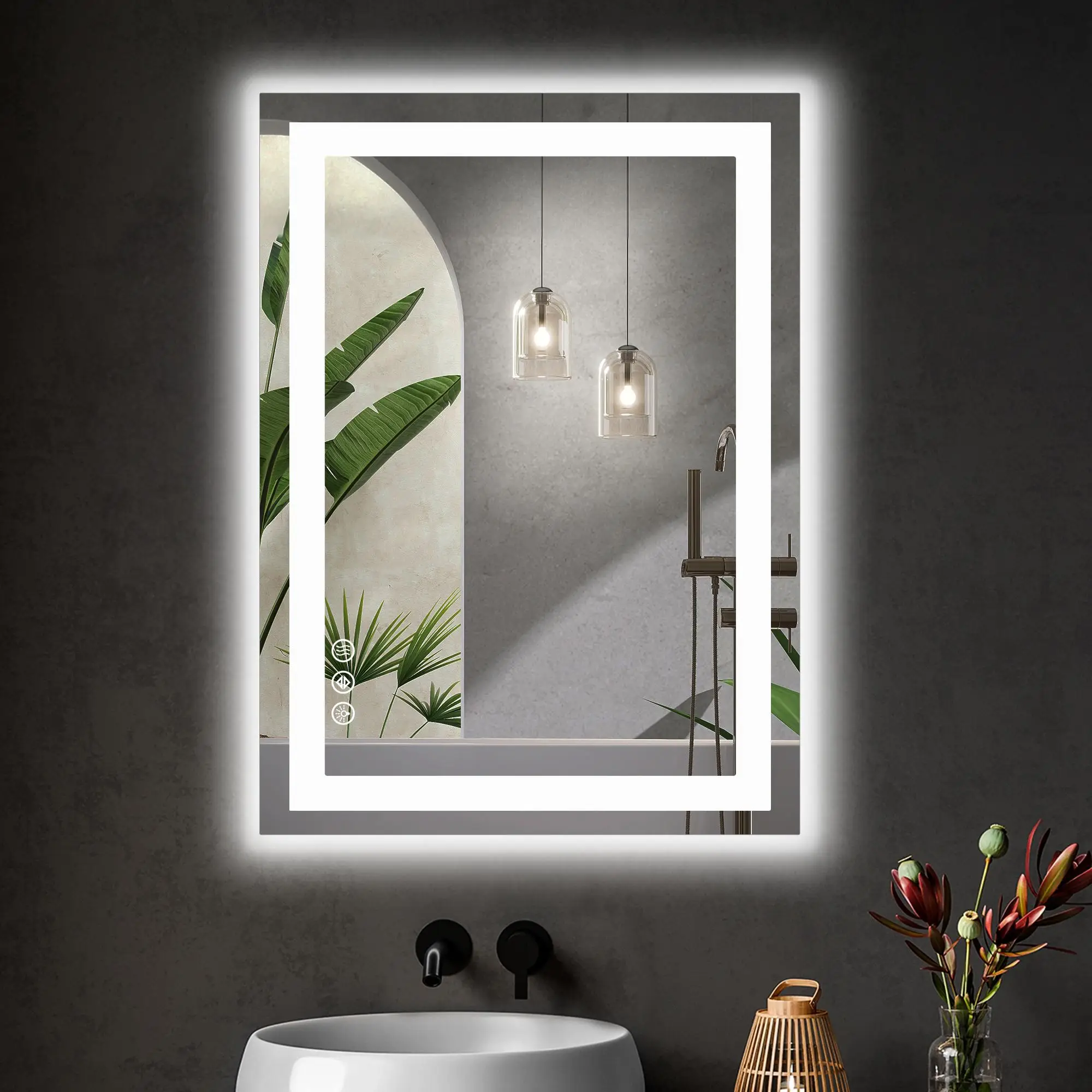 Bathroom Vanity Mirror - Anti-Fog, Dimmable Rectangle Mirror with Front & Backlight, Smart Memory Function, Tempered Glass