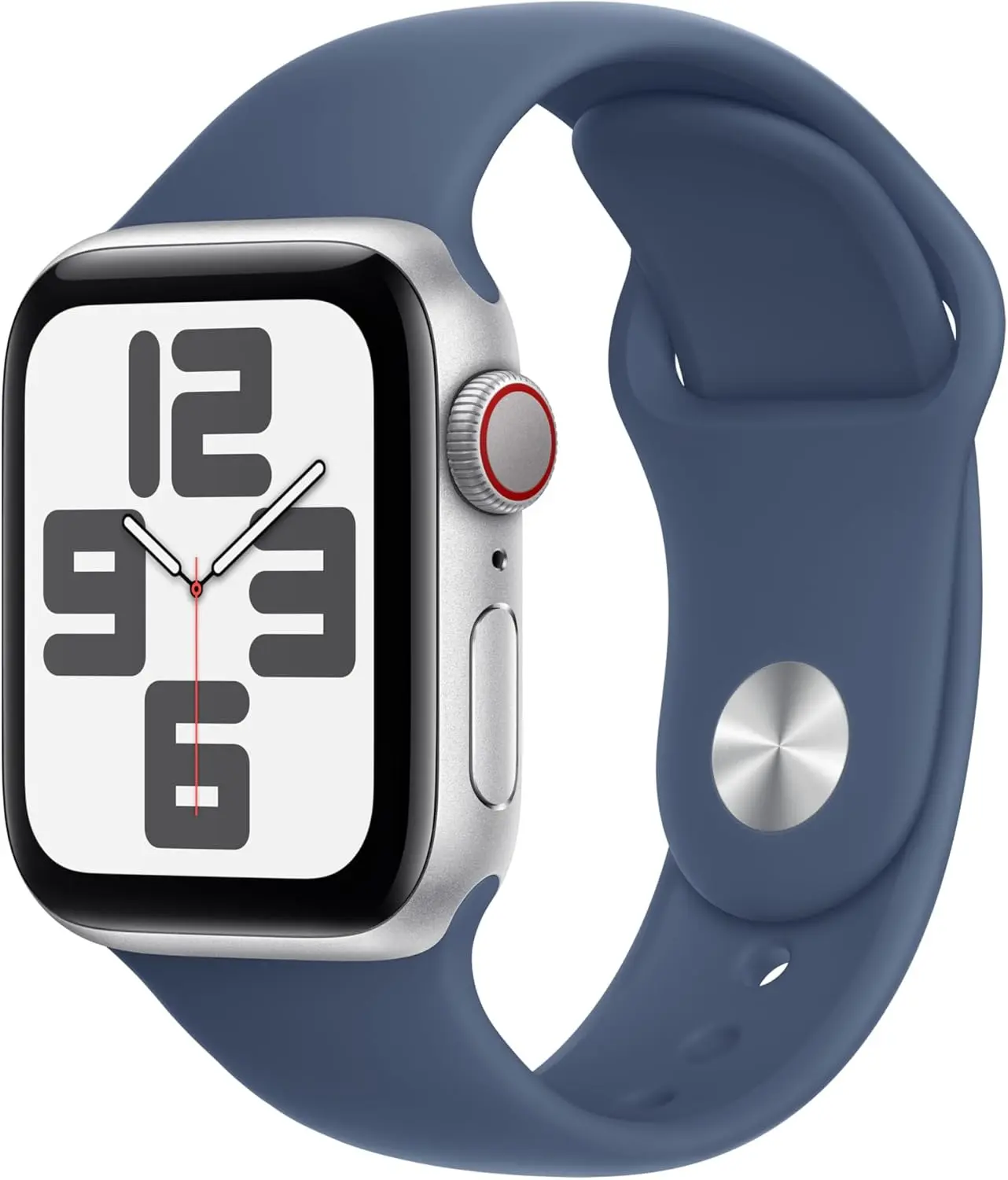Refurbished Apple Watch SE 2 40mm (GPS + Cellular) Aluminum Silver with Medium/Large Blue Sport Band - Premium