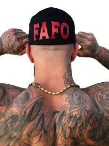 TheDriveClothing FAFO Red On Black Back Style Flexfit Cotton Hat – Black Fitted Streetwear Cap, Red Graphic Stretch Fit Hat, Y2K Biker Gym Fashion Trucker Hat for Men & Women
