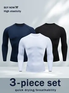 3 Pack Men's Slim Shape Top Sports Fitness Long Sleeve, Slim Tight Top, Comfortable Moisture Wicking Corset, Quick Drying and Breathable Outdoor Casual Fitness Riding Soccer Basketball T-Shirt gym shirts workout clothes men gym  shirts