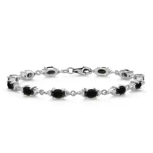 5.71 Cttw Black Onyx and White Moissanite Tennis Bracelet For Women | 925 Sterling Silver | Gemstone Birthstone | Oval 6X4MM | 6.5, 7, 7.5 Inch
