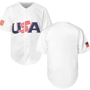 Sporty Men's Letter Patched Baseball Jersey, Jersey Shirt, Gym Tops, Graphic Tees for Men, Loose USA Print Short Sleeve Button Sports T-shirt