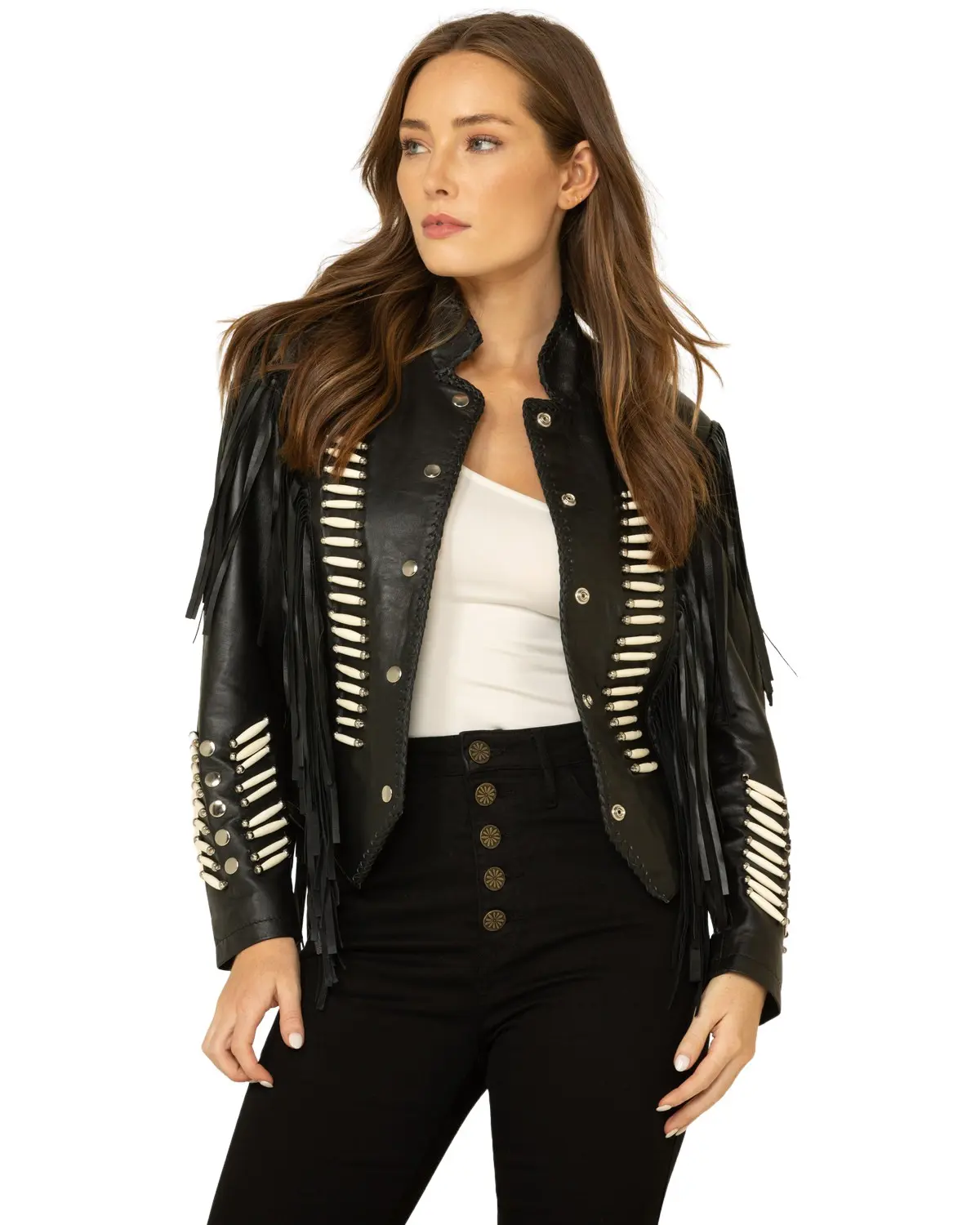 Liberty Wear Women's Women'S Fringe Sheep Napa Jacket - 9841-Blk