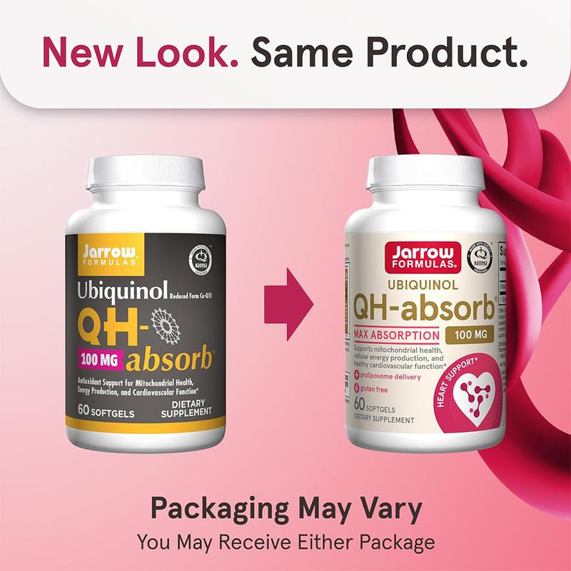 Jarrow Formulas QH-Absorb, 100 mg, Ubiquinol Dietary Supplement for Healthy Cardiovascular Function, 60 Softgels, 60 Day Supply