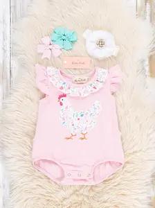 Country Chicken Blossoms Embroidered Ruffle Bubble Romper