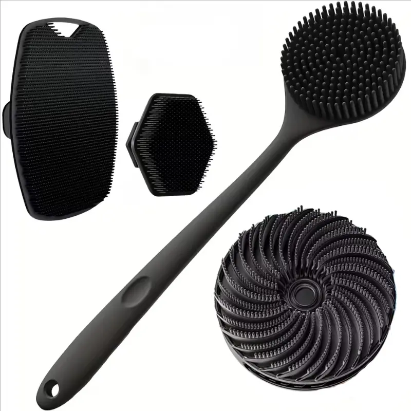 4pcs Silicone Back Scrubber, Soft Bath Glove Set, Bath Exfoliating Bundle, Exfoliating Body Scraper, Foaming Shower Brush Combo, Silicone Loofah, Shower Essentials