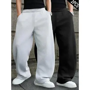 2PCS Boys/Teens Sweatpants Jogger Pants Outdoor Street Pocket Straight Trousers Sports Pants Wide Leg Elastic Waist Pants Pull On Fleece Athletic Ages 8-16 Years