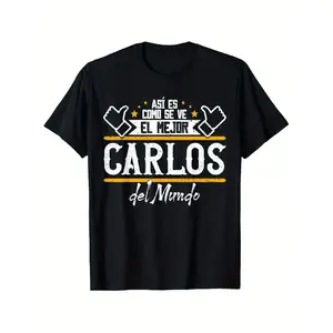 Men'S Humorous Spanish Phrase T-Shirt Featuring Carlos, Showcasing The Best Carlos in The World. This Soft, 100% Crew Neck Shirt Is Designed for Casual Wear with a Funny Geometric Pattern, Making It Breathable And Suitable for Gym Activities