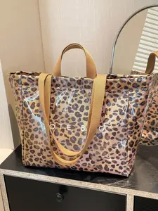Vintage Leopard Print Clear Waterproof Tote Bag Women Large Capacity PVC Material Commute Vacation Versatile Handbag