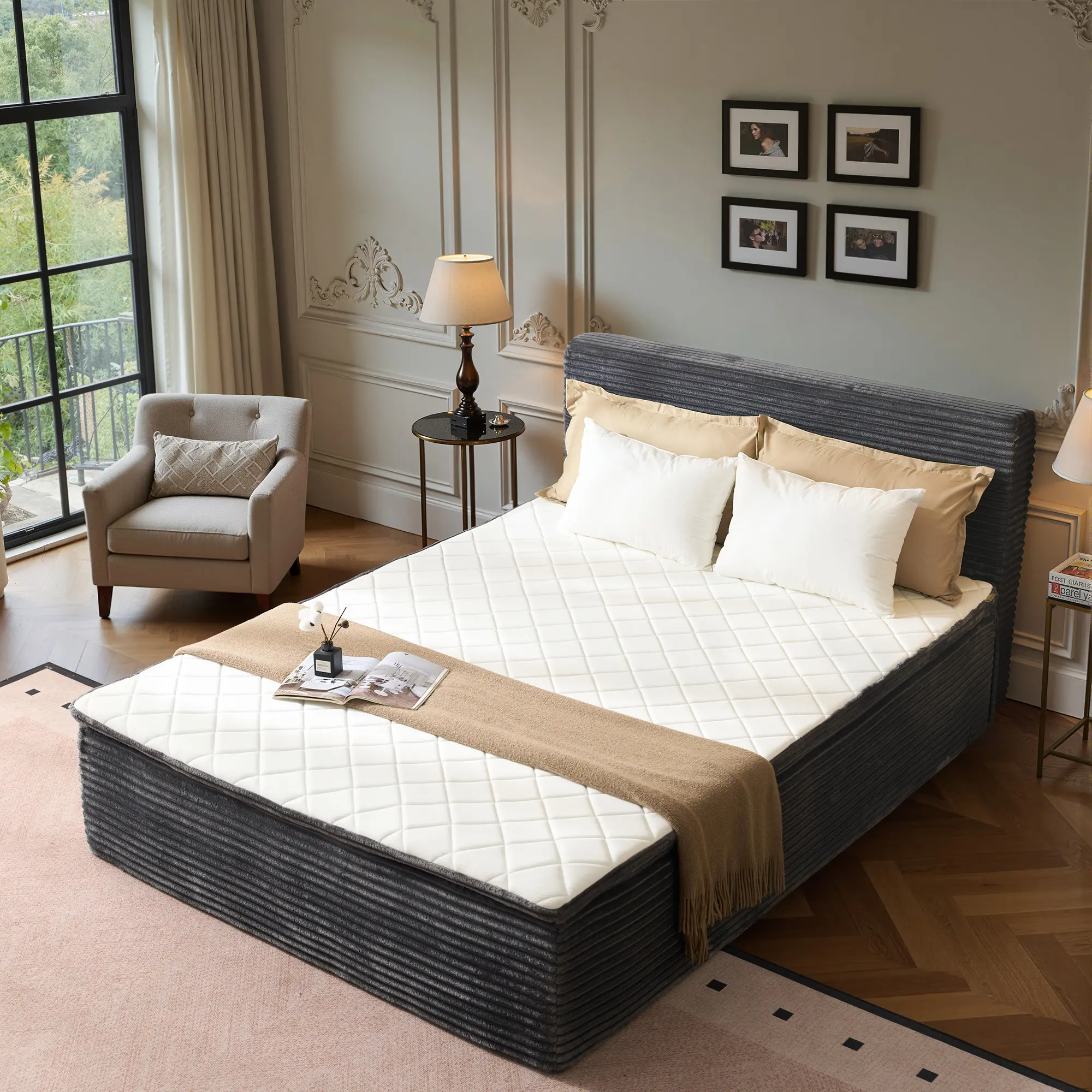CAODOC Boneless Bed No Frame No Assembly, Foam & Spring Hybrid Floor Mattress Bed for Bedroom Guest Room RV Small Spaces,Queen Full Twin Size Bed