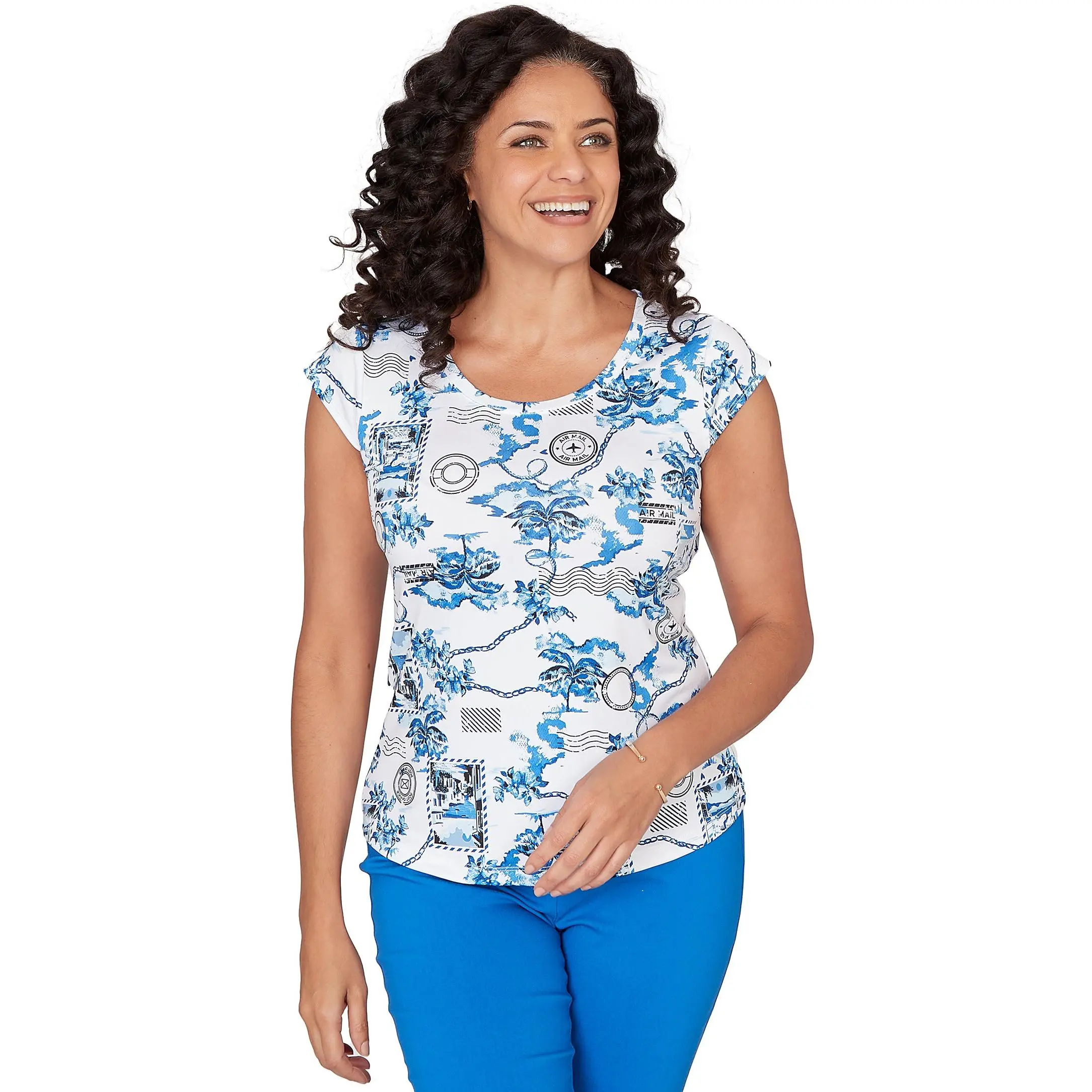 TOP *PETITE* WHITE MULTI CAP SLV SCOOP NK