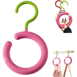 2pcs Rotatable Multi-Functional Hooks, Round Closet Hanger for Scarf Tie Belts Purse and Handbag Storage, Punch Free (Pink and White)