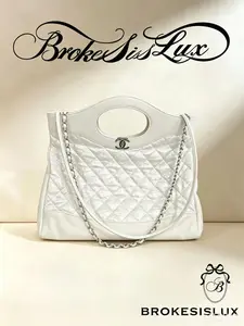 Pre-owned CHANEL 31 Shopping Bag (Medium, White Shiny Crumpled Calfskin with Silver Hardware)