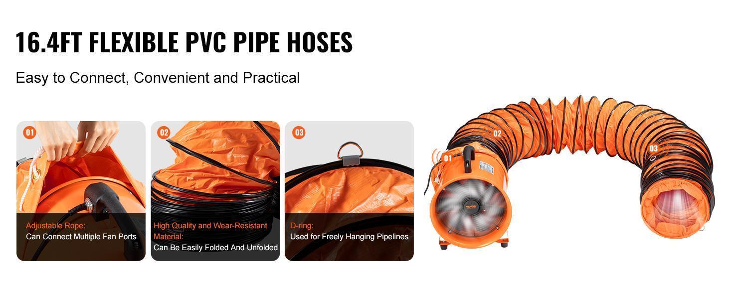 VEVOR Portable Ventilator,  , 12 inch Heavy Duty Cylinder Fan with 16.4ft Duct Hose, 585W Strong Shop Exhaust Blower 3198CFM, Industrial Utility Blower for Sucking Dust, Smoke, Smoke Home/Workplace，High Velocity, Low Noise