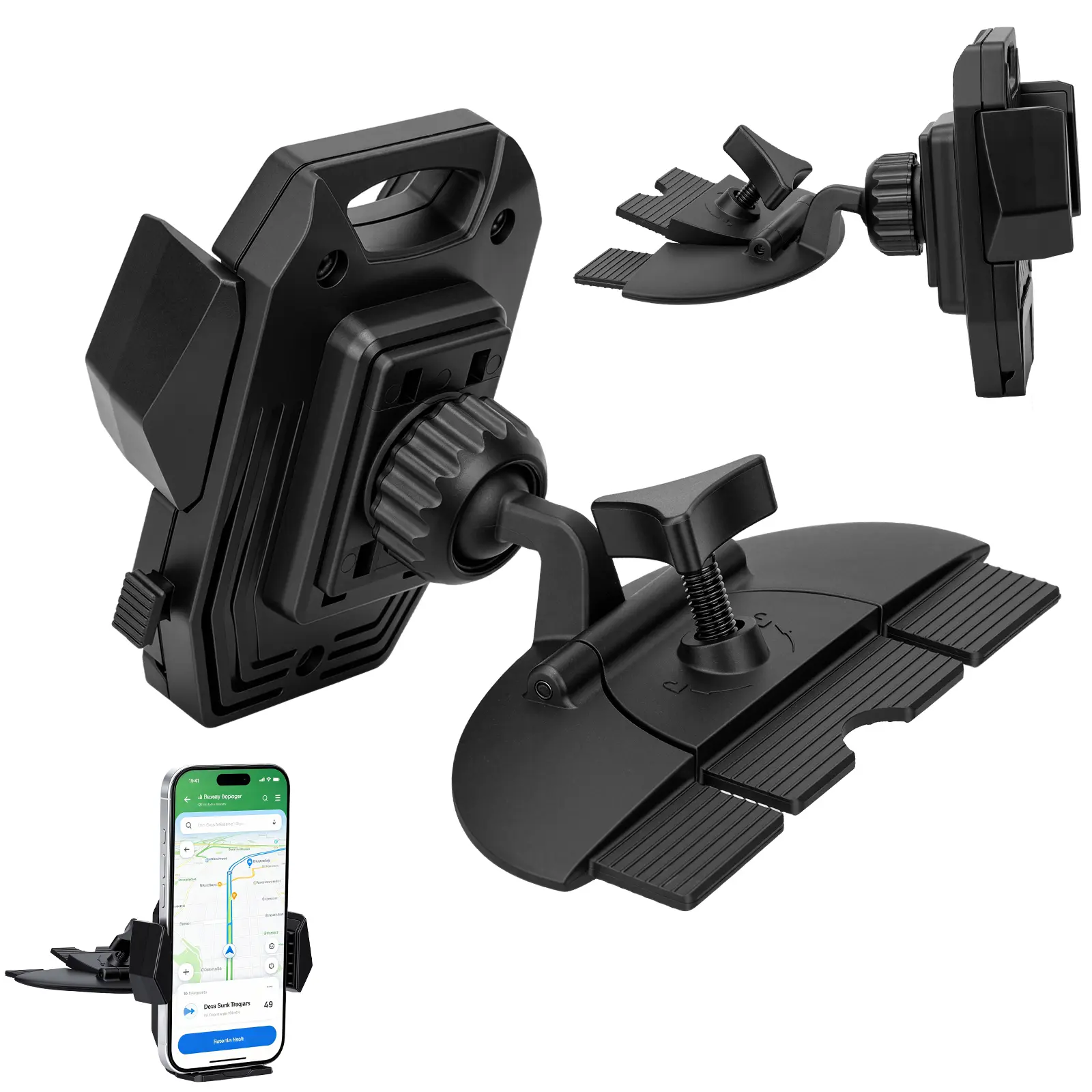 Car Mount Holder  - Adjustable Clamp with 360° Rotation - Secure Grip for Safe Driving - Black