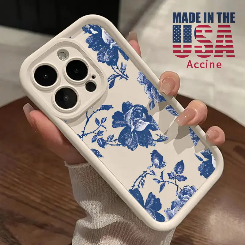 Phone Case Compatible for iPhone 16 15 14 Pro Max 13 12 11 XR XS Plus E Blue Rose Reverie Pattern TPU Lens Protection Durable Soft Cover Gift