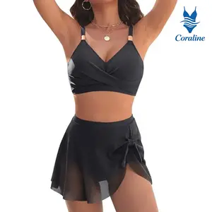 Women's Coraline Gold Metal Tie Knot High-Waisted Tummy Control 2- Thong plain  Set - Halter Top Swimwear for Summer Beach, Hot Spring Vacation one piece shapewear plus size swimsuits women sexy bathing suit july bikini