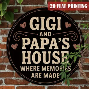 2D Flat A Vintage "Gigi And Papa'S House" Round metal Aluminum Sign - 8X8 Inches, Rustic Home And Garden Wall Decor with Heart Accents, Perfect Gift for Grandparents, Easy to Hang with Pre-Drilled Holes, Porch Decoration| Rustic Wall Decor