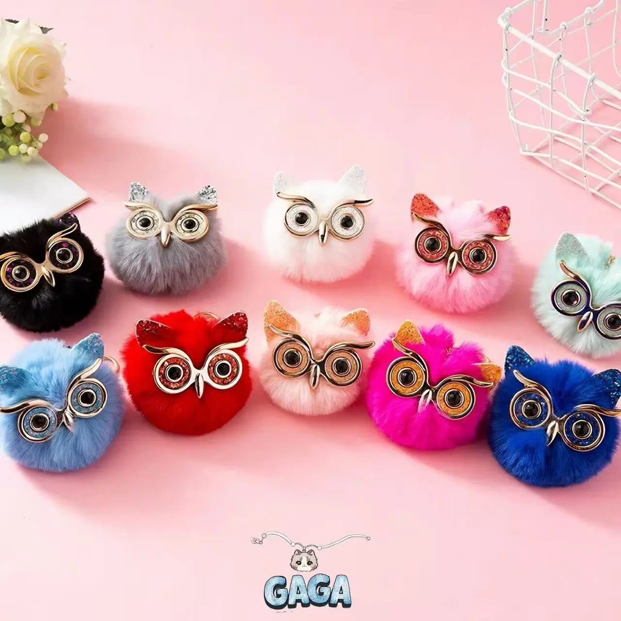 Fluffy Owl Keychain, Soft Plush Aesthetic Cute Owl Animal Bird Bag Charm Must Have Backpack Purse Car Key Holder Hanging Ornament Birthday Gift For Women, Halloween  Gift, Mother's Day gift