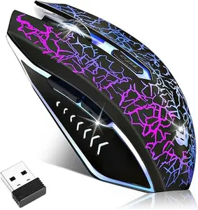 Wireless Gaming Mouse, Rechargeable Wireless Computer Mouse, 7-Color LED Light, Ergonomic Mouse with 6 Silent Click Buttons, 3 Adjustable 2400 DPI Wireless Mouse for Laptop