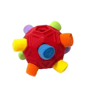 Dog Snuffle Ball Toy, Upgrade Durable Foraging Mat Ball with Treat Dispenser, Slow Feeder Puzzle Toy for Boredom Relief, Interactive Nose Work Snuffle Mat for Small Medium Large Dogs, Red Rainbow