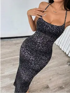 Women's Leopard Backless Bodycon Tail Dress, Long Sexy Elegant Party Clubwear, Unique Style for Concerts Beach Camping Outdoor
