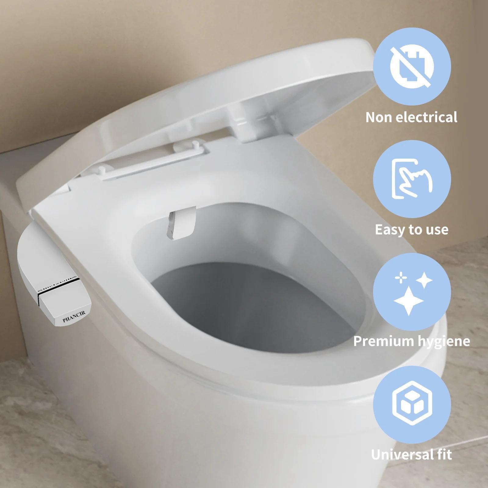 PHANCIR Ultra-Slim Bidet Toilet Attachment with Dual Nozzles, Self-Cleaning Function, Adjustable Water Pressure for Bathroom Use