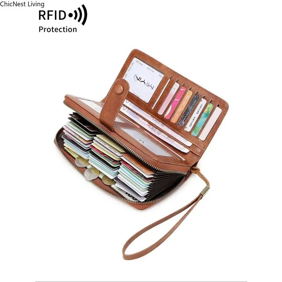 Women's Minimalist Solid Color RFID Long Wallet - 2026 Trendy Stylish Business Style Carry All PU Leather Clutch, Zipper Closure, Large Capacity Multi-Card Slot, Slim Soft, Casual Daily Use, Rfid Wallet, Business Style Wallet