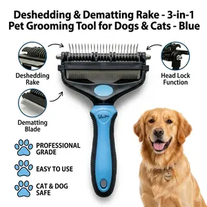 Pet Dematting Undercoat Rake - Double-Sided Deshedding Brush for Dogs & Cats, Pain-Free Tangle Remover, Deshedding Shedding Tools, Pet Grooming Accessory