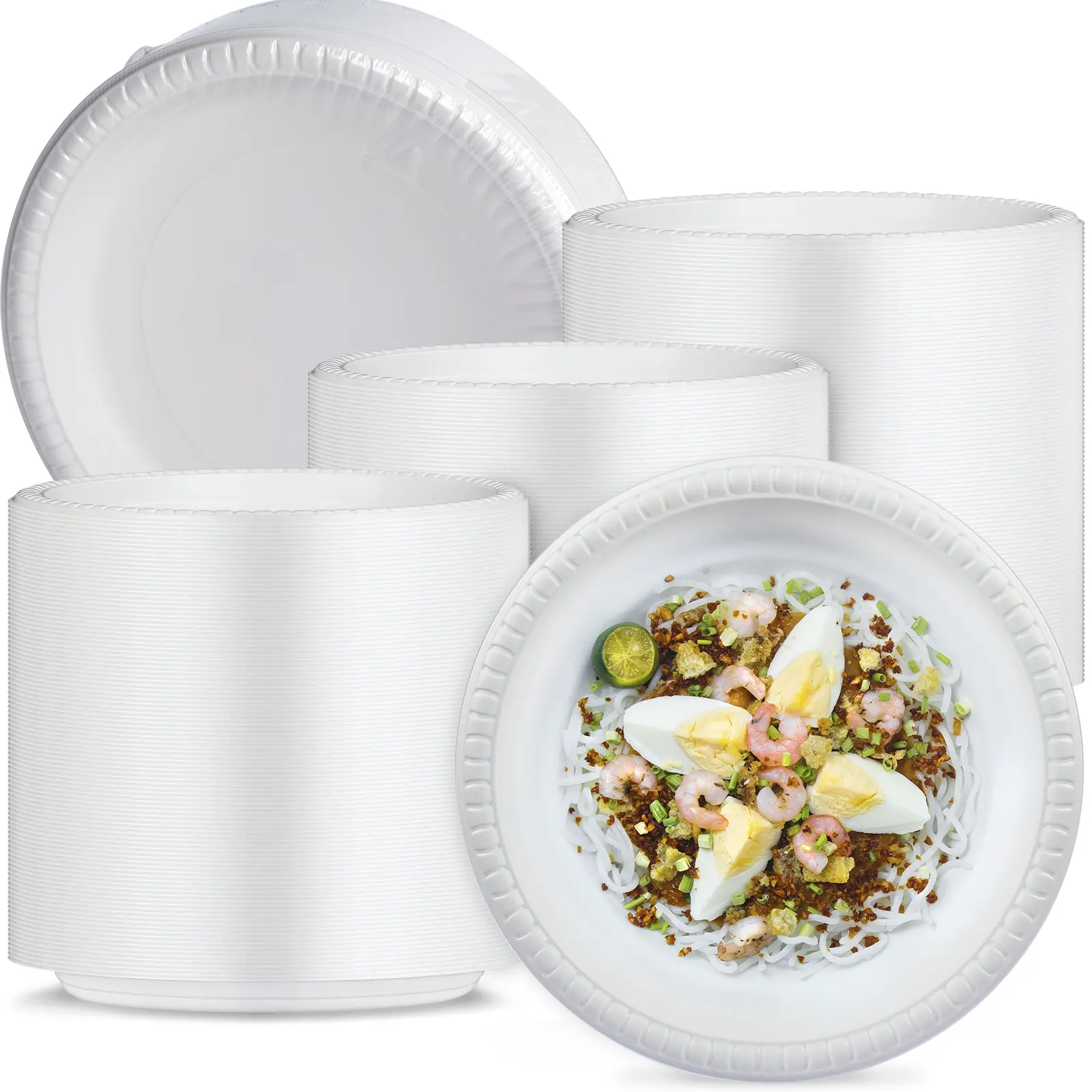 YANGRUI Reusable Plastic Plates, 9 Inch 150 Pack Food Grade Material BPA Free White Dinner Plates Disposable Hand