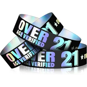 Ferraycle Over 21 Wristbands Holographic Events Wristbands Plastic Party Bracelets Waterproof Bracelets Arm Bands for Events Concerts
