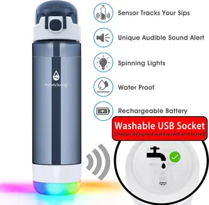 Smart Water Bottle with Reminder To Drink Water, Lights And Sound, Water Intake Tracker, Rechargeable, Tritan Plastic w/Straw, Gifts For Women, Men, Mom, Dad, Her, Him 26 Oz (GREY)