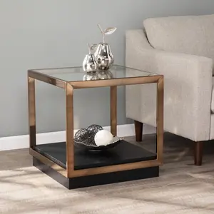 360 Stand 22 in. Glass & Iron Square End Table with Shelf, Champagne Finish, Shadow Box Frames, Contemporary Indoor Furniture