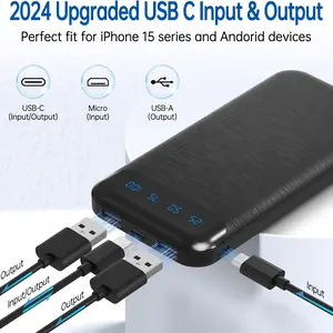 20000mAh Slim Card Power Bank – Ultra-Light, Airline Approved| Fast Charging for 3 Devices| Fixed Digital Display| Built-in Cables| Pocket-Friendly| 4 Stylish Colors: Black, White, Green, Pink