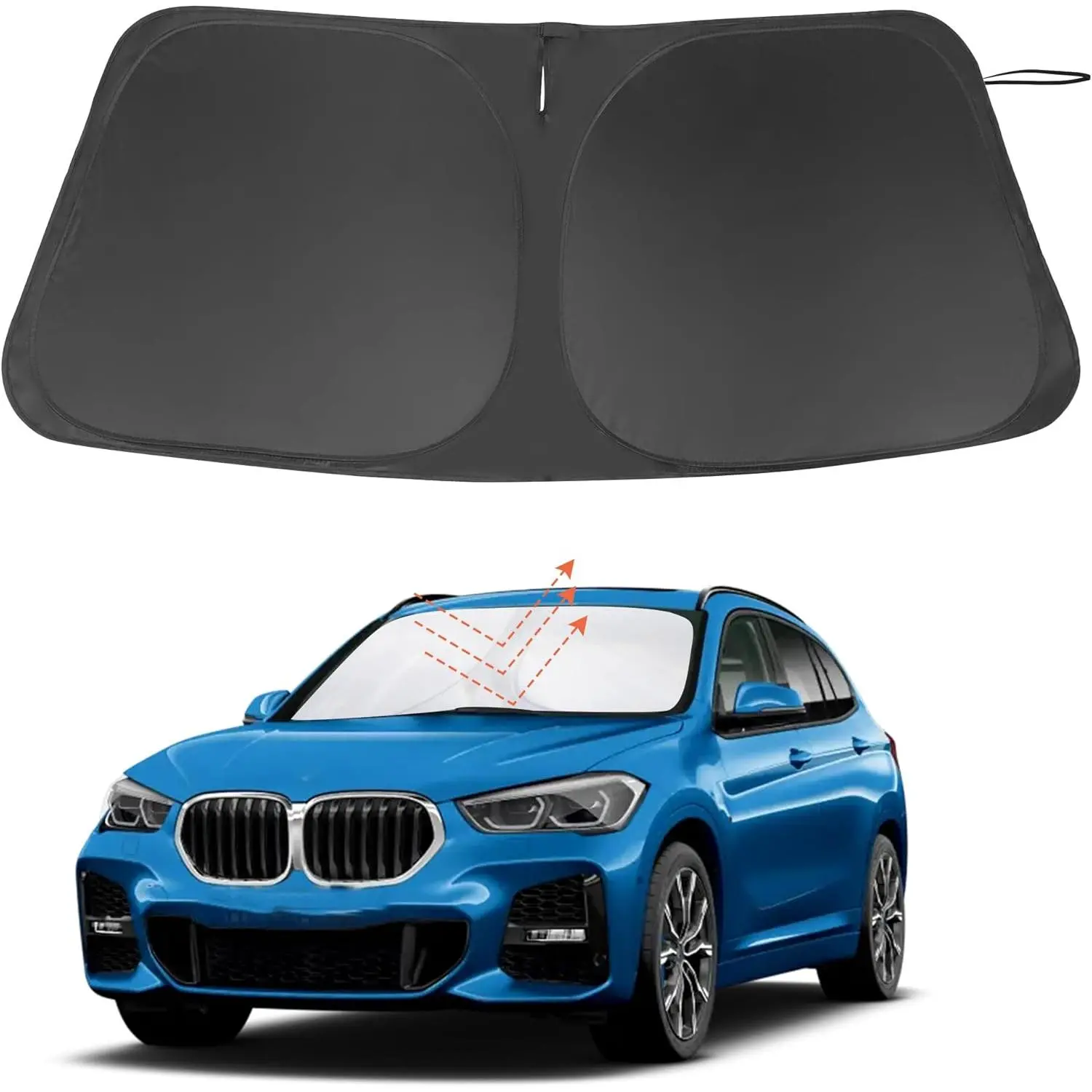 Windshield Sun Shade Custom Fit for 2016-2022 BMW X1 F48 Accessories Foldable Sunshade Sun Blocker Protect Car from Sun Rays & Heat Damage Keep Car Cooler